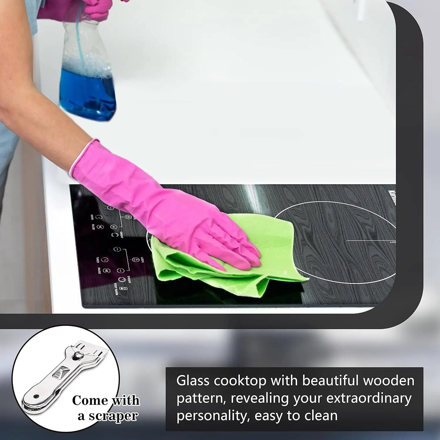 Karinear Portable Electric Cooktop 2 Burners, 110v Plug in Electric Stove Top, Countertop Use or Built-in Install, 12'' Ceramic