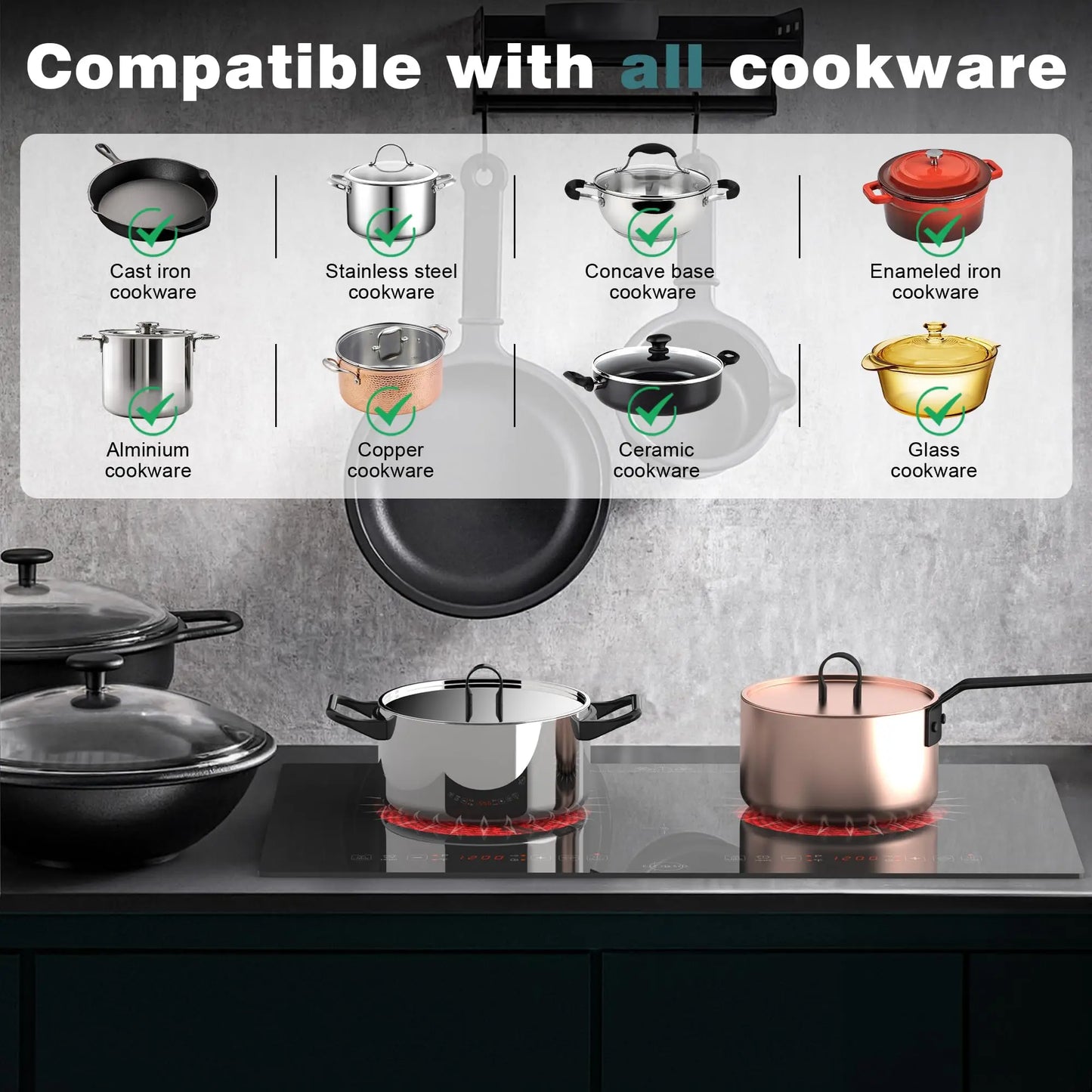 Hobsir Hob 2 Burner Built-in Electric Cooktop 24 Inch,110V-120V,Timer,Safety Lock for Apartment,with Plug