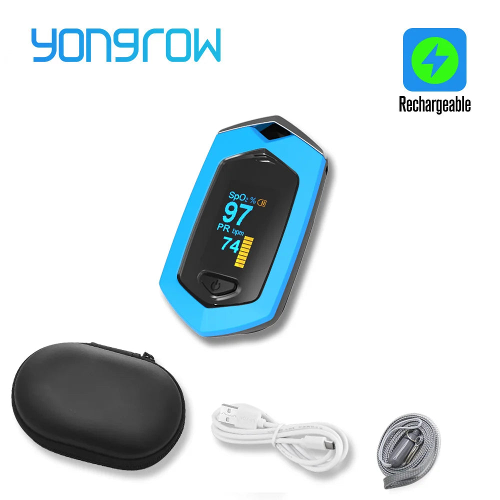 Yongrow Medical Rechargeable Digital Fingertip Pulse Oximeter Blood Oxygen Saturation Meter Finger SPO2 PR Monitor Oximetro