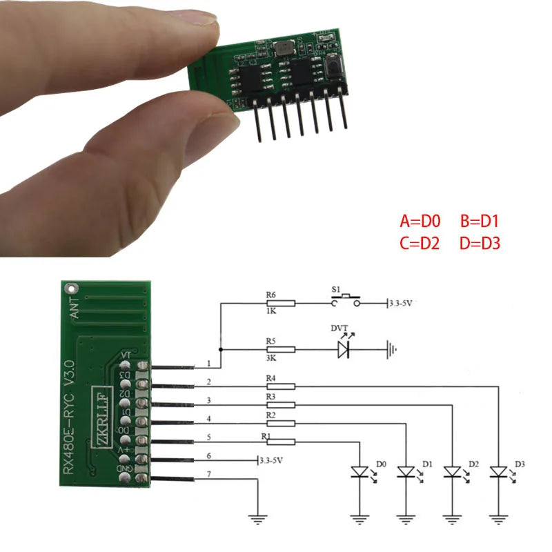 3 pcs 433mhz Wireless RF Receiver Learning Code Decoder Module 433 MHZ 4CH output Diy kit For Remote Control 1527 encoding