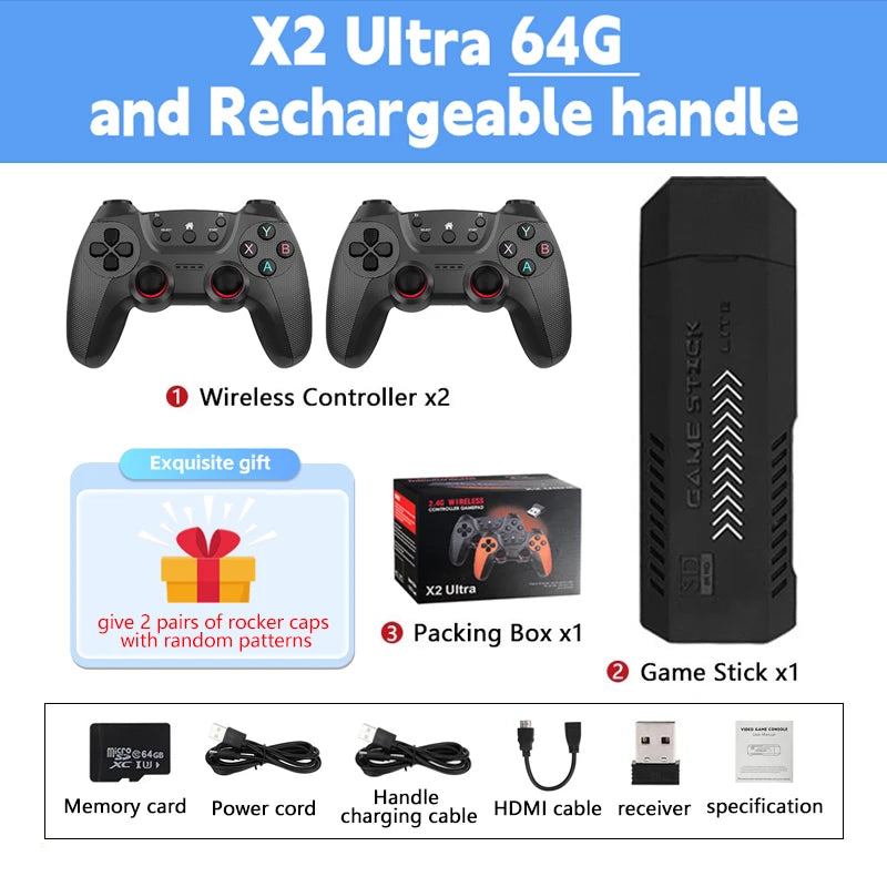 X2 Ultra X2 Plus GD10 Pro 4K Game Stick 3D HD Retro Video Game Console Wireless Controller TV 50 Emulator For PS1/N64/DC Gift