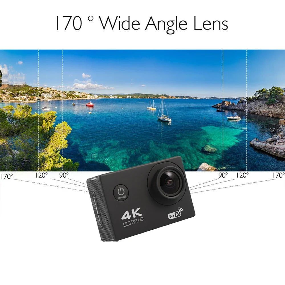 Action Camera 4K WiFi 2.0-inch Screen Waterproof 170D Underwater sports video cameras for motorcycle helmet Outdoor Sport Cam