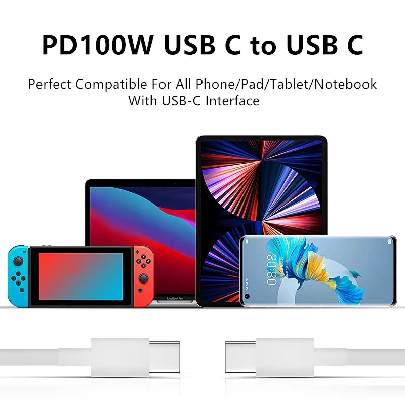 Type C to Type C Cable 100W PD Fast Charging For iPhone 15 Plus 16 Pro Samsung Huawei Xiaomi OPPO USB C to USB C Charger Cable