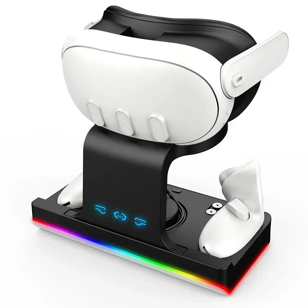 RGB Charging Dock for Meta Quest 3, Oculus VR Accessories Charger Station Controller Battery Pack, Fit Elite Head Strap