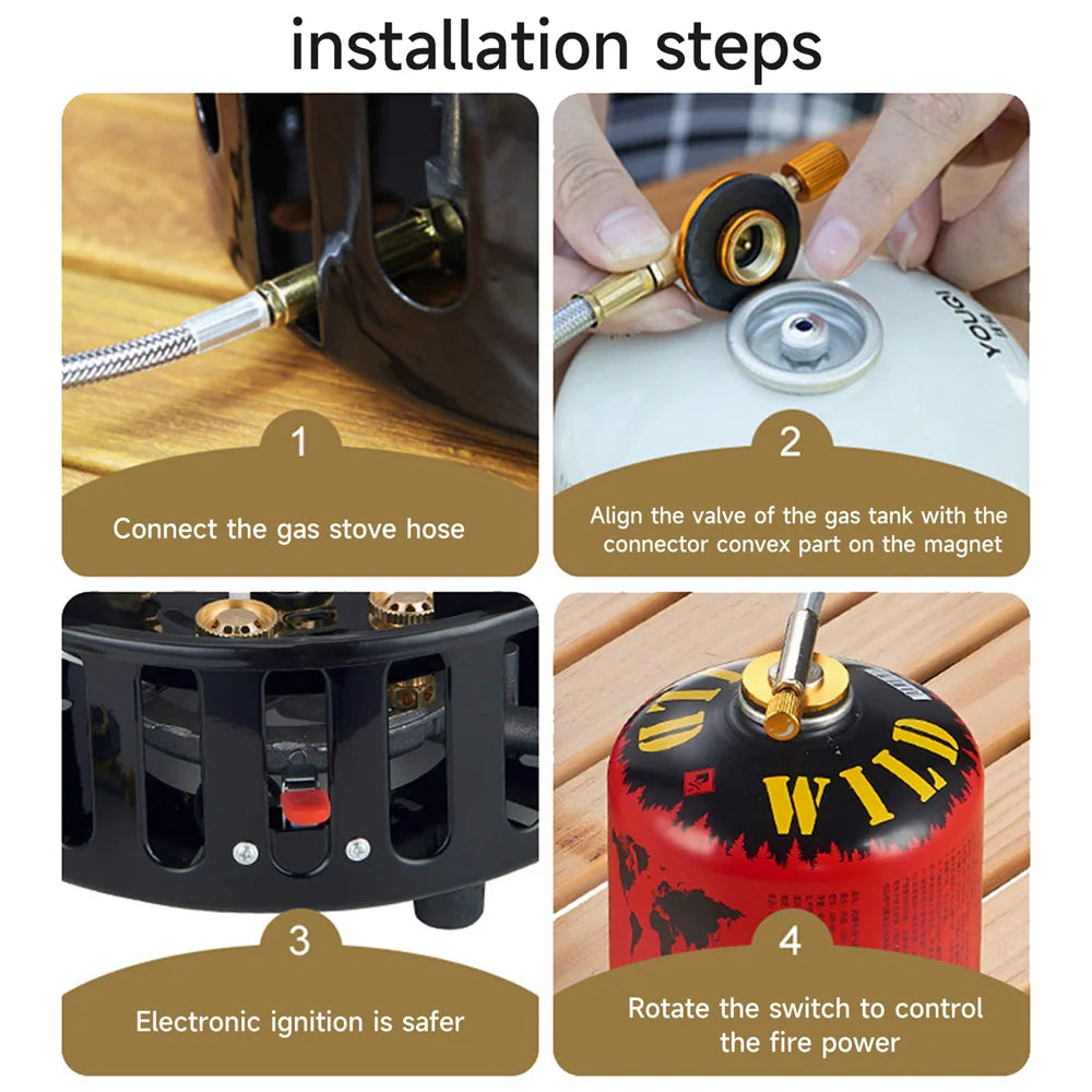 7-Core Camping Stove High-Power Strong Fire Portable Tourist Gas Burner Windproof Electronic Ignition Camping Equipment