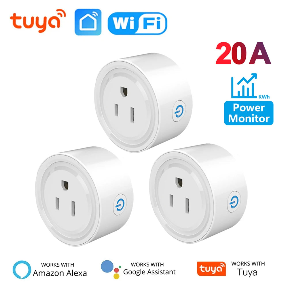 Tuya WiFi Smart Plug 20A with Power Monitor US Canada Mexico Peru Japan Colombia Smart Socket Timer Work With Alexa Google Home