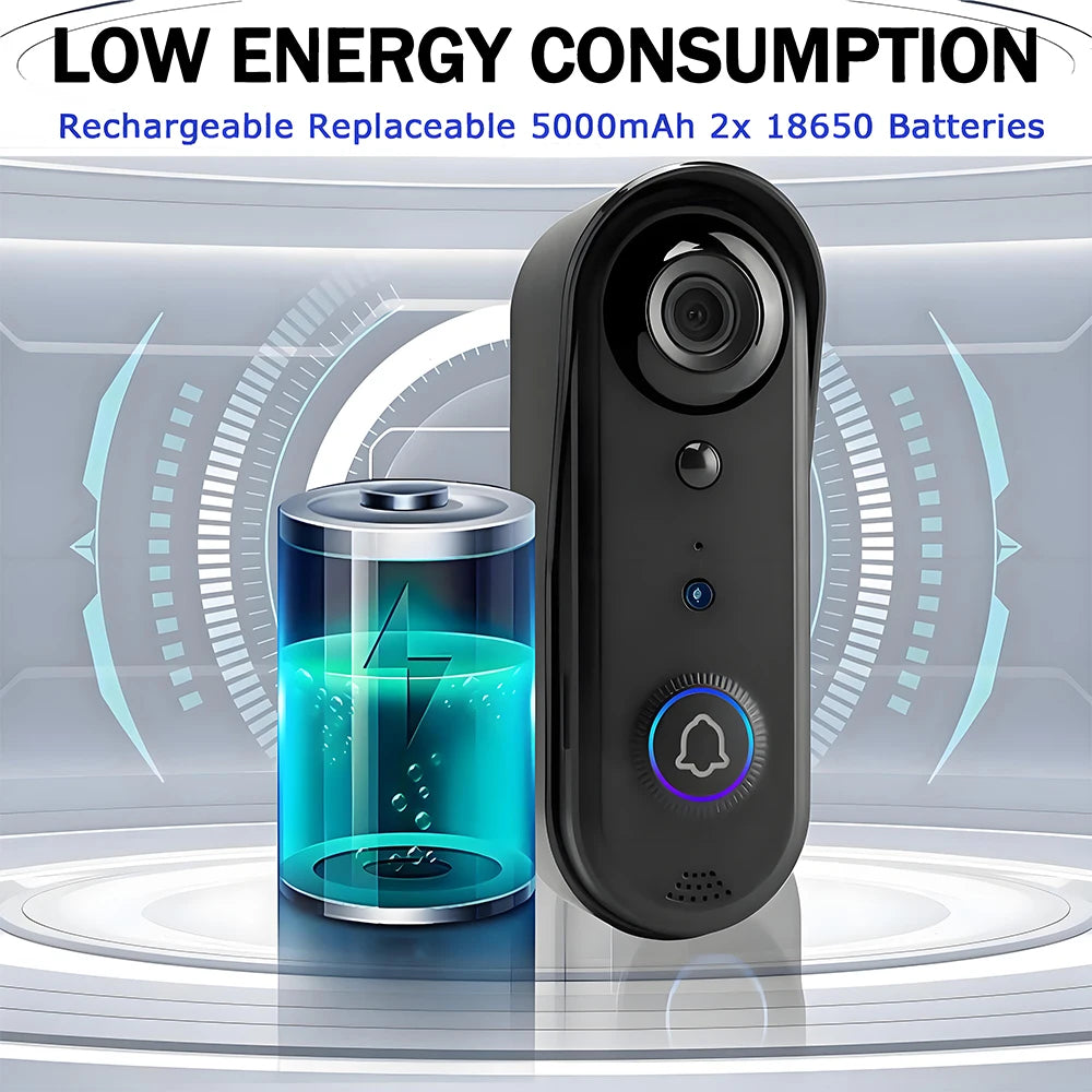 1080P 2.4Ghz WiFi Wireless 5000mAh Battery Smart Video Audio Doorbell IP65 Outdoor PIR Door Bell Camera Bell FREE Cloud Storage