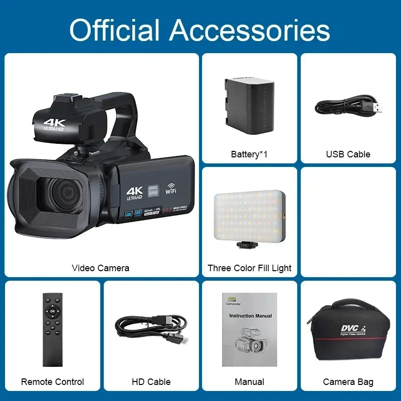 4K Professional Video Cameras for Photography 64MP Ultra HD 18X Digital Zoom Camcorders YouTube Live Streaming Vlog Recorder
