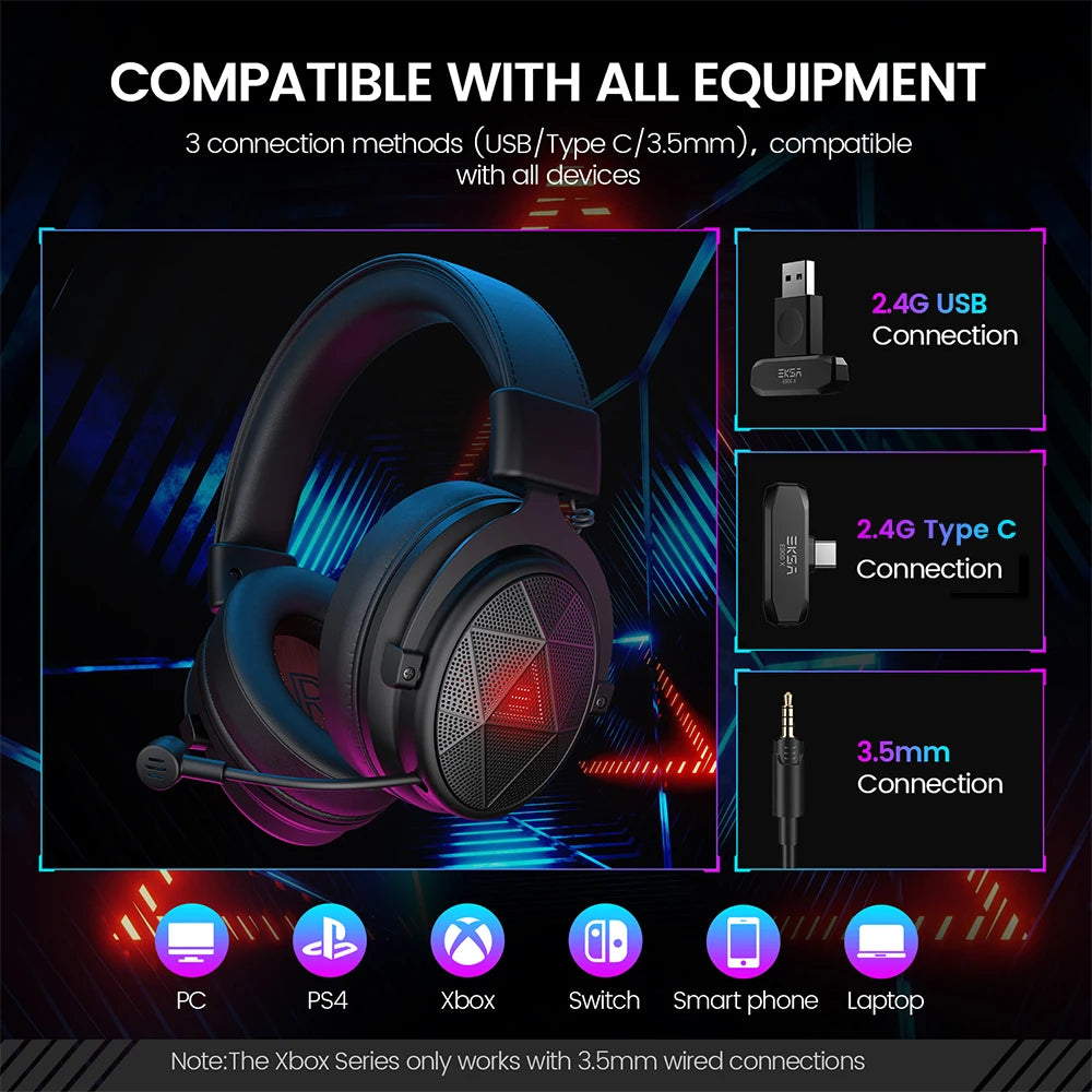 EKSA E900 X 5.8GHz Wireless Headphones 7.1 Wired Gaming Headset Gamer with ENC Mic 15ms Low Latency 3 Mode for PC/PS4/PS5/Xbox