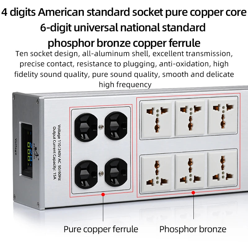 ATAUDIO Hifi Power Filter High-End Audio Noise-free Power Outlet With 6 Universalfor 4 US Plug for HiFi Audio Equipment