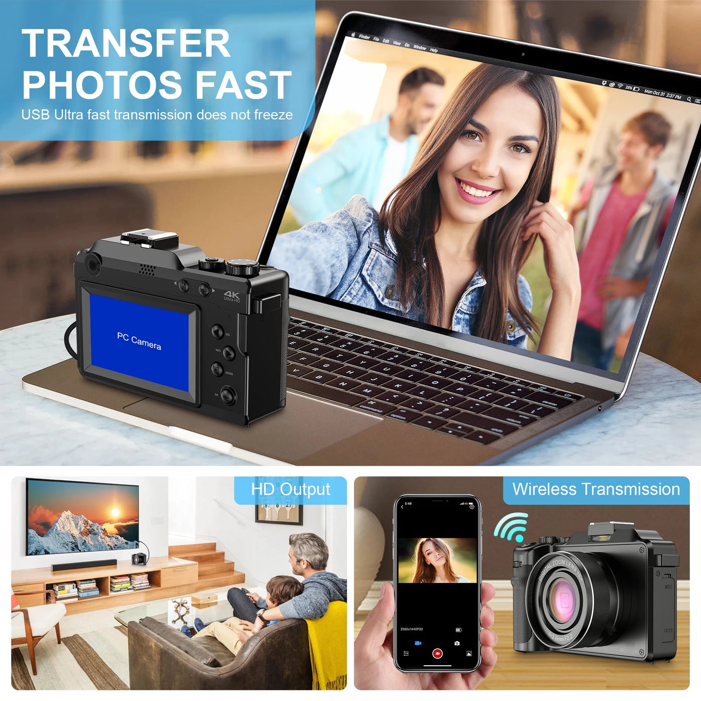 Digital Camera Vintage Style 48MP 4K Point and Shoot Camera with 18X Zoom Includes 32GB Card Perfect for Vlogging