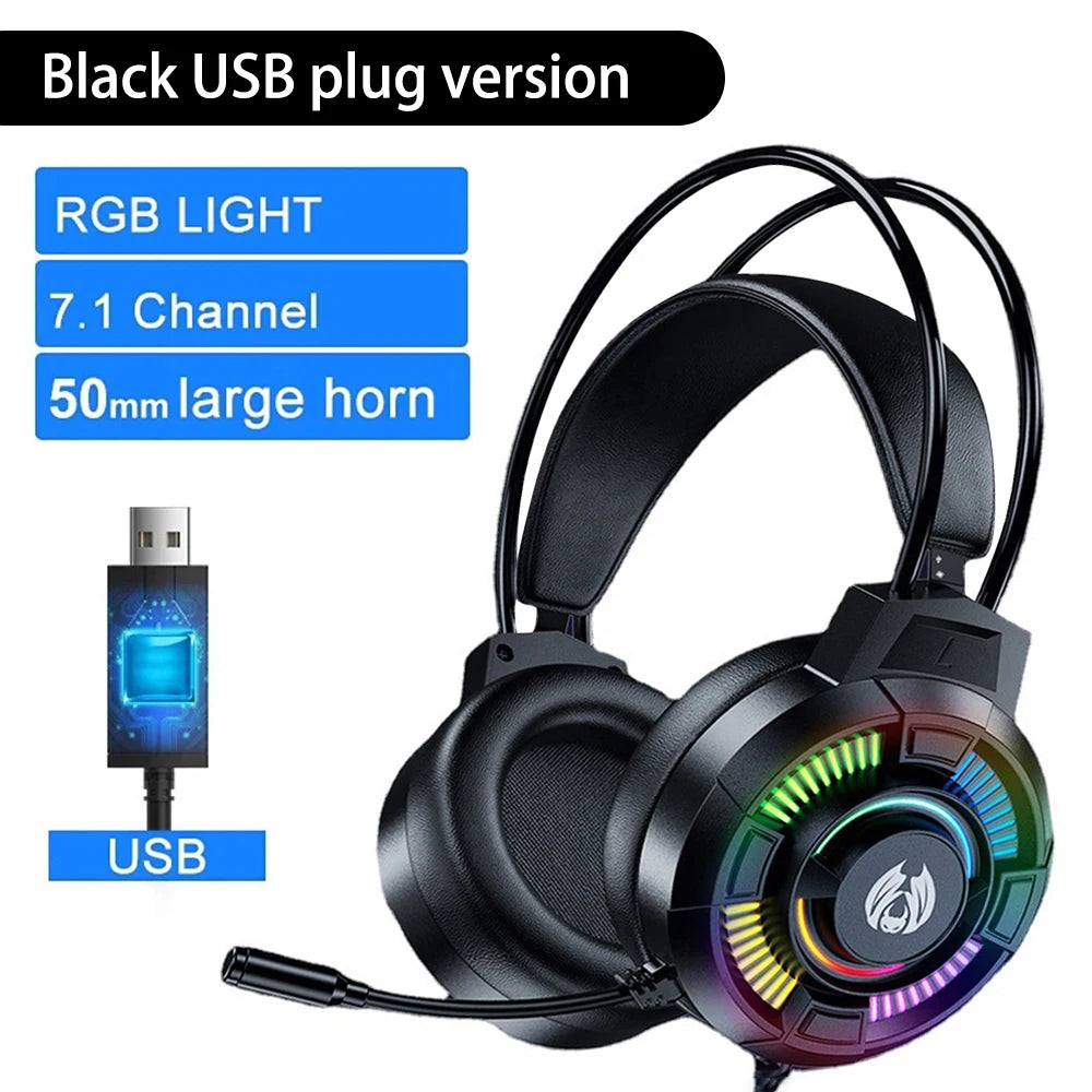 Gaming Headset 7.1 Stereo Surround Bass Headphones RGB Active Noise Reduction Earphones Game Headphone With Microphone For PC