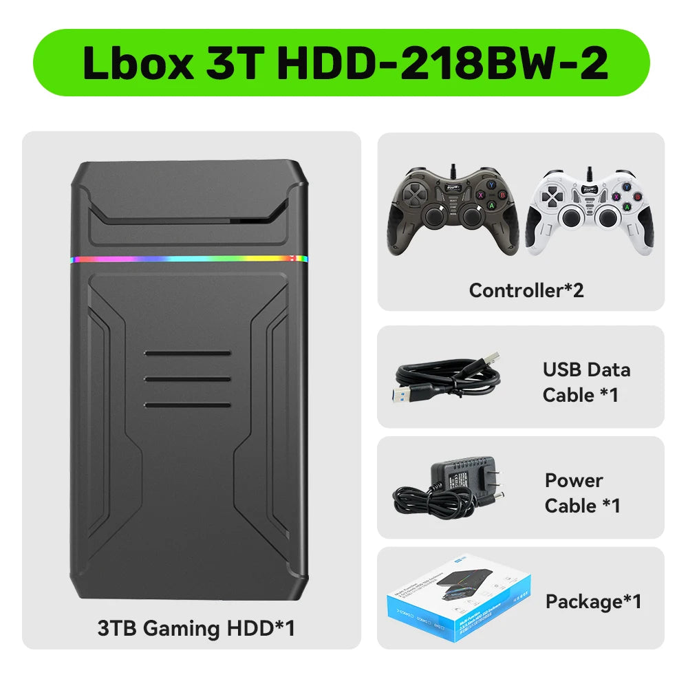 3T Gaming HDD Launchbox OS Retro Game Console for XBOX/PS4/Switch/PS3/PS2/PS1/WiiU/Wii/DC with 10107 Games for Windows PC/Laptop