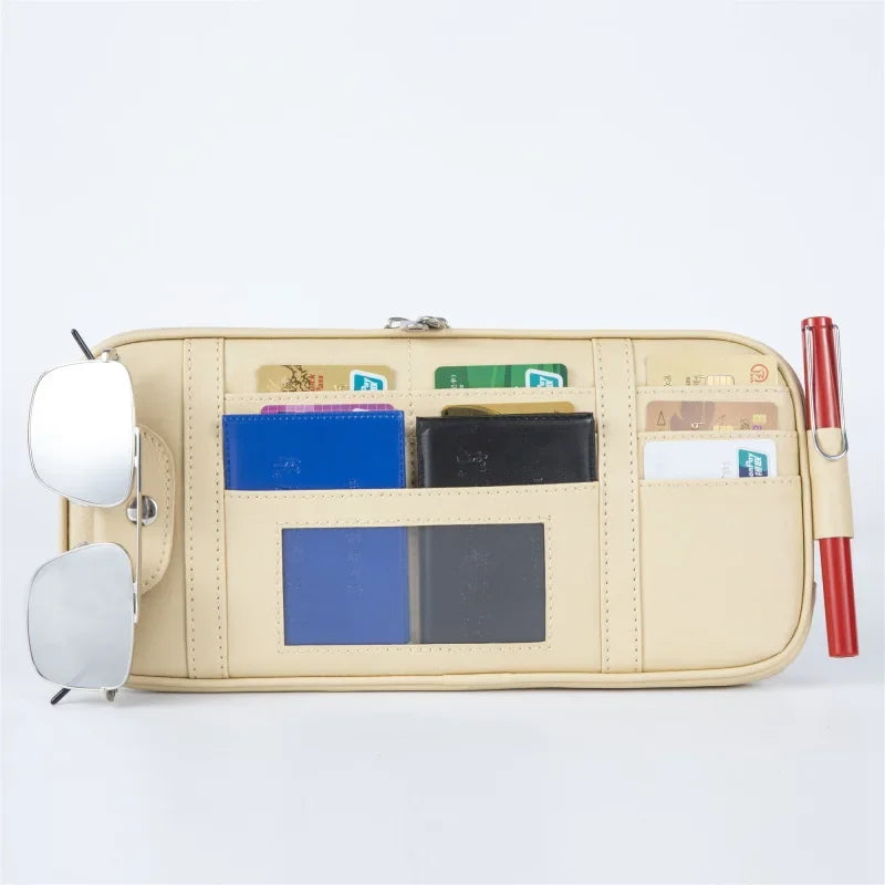 Car Sun Visor Organizer Storage Box Auto Sunglasses Clip Stowing Tidying Bag Bill Pen Card Holder CD DVD Organizer with Zipper