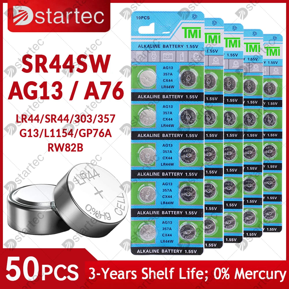 10PCS-50PCS 1.55V AG13 LR44 L1154 RW82 SR1154 SP76 pila SR44 Button Batteries A76 LR1154 GP7 Cell Coin Watch Toys Remote Battery