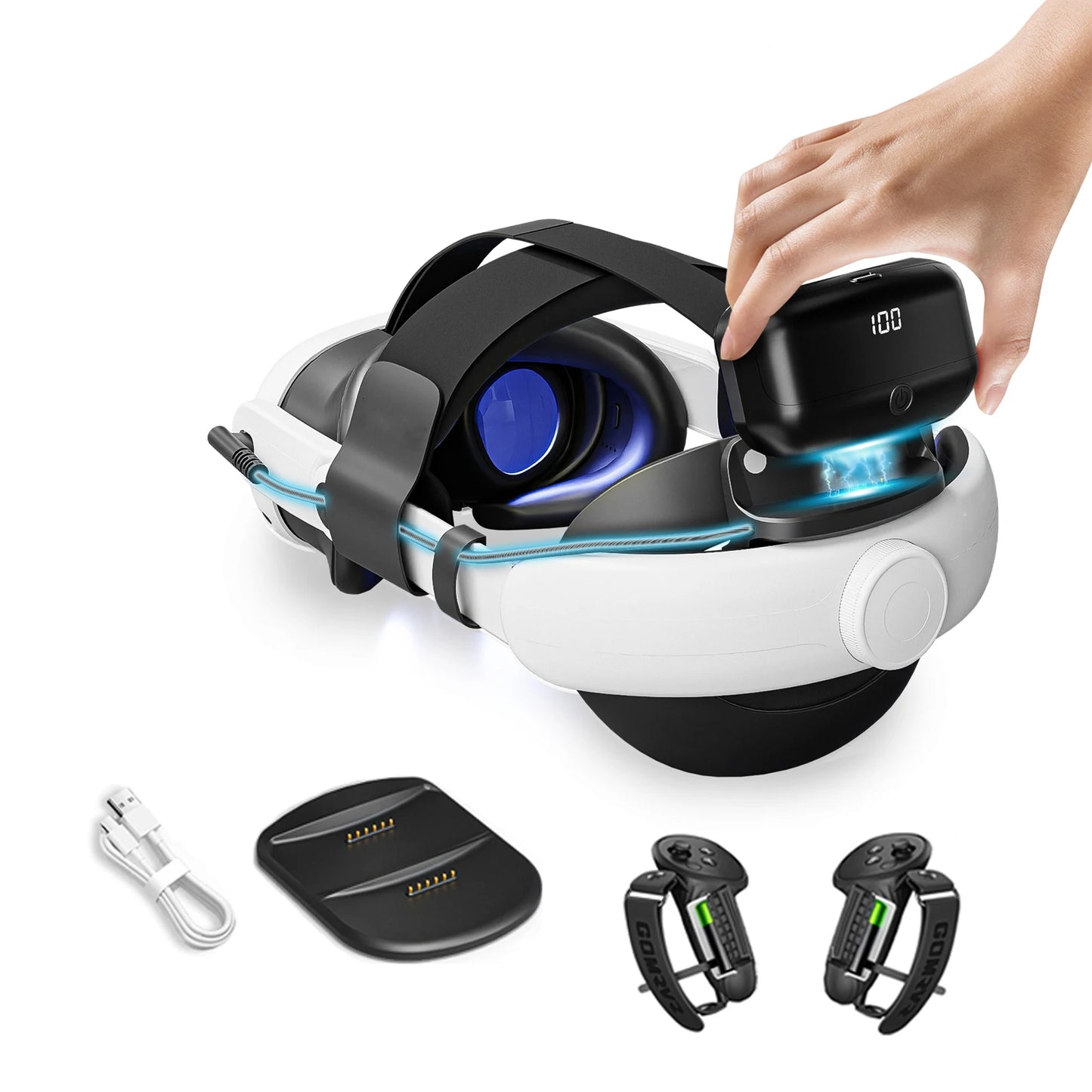 GOMRVR Battery Head Strap compatible with Meta Quest 3/3S Replacement of Elite Strap 20 watt Magnetic Fast Charge 10000 battery