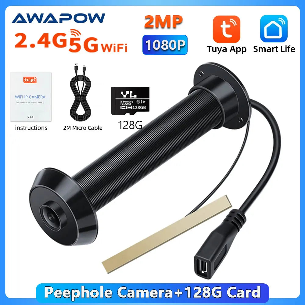 Awapow Tuya Peephole Camera 2.4G&5G Wifi Mini Door Viewer 1080P Motion Detection Smart Home Security Night Vision Auto Record