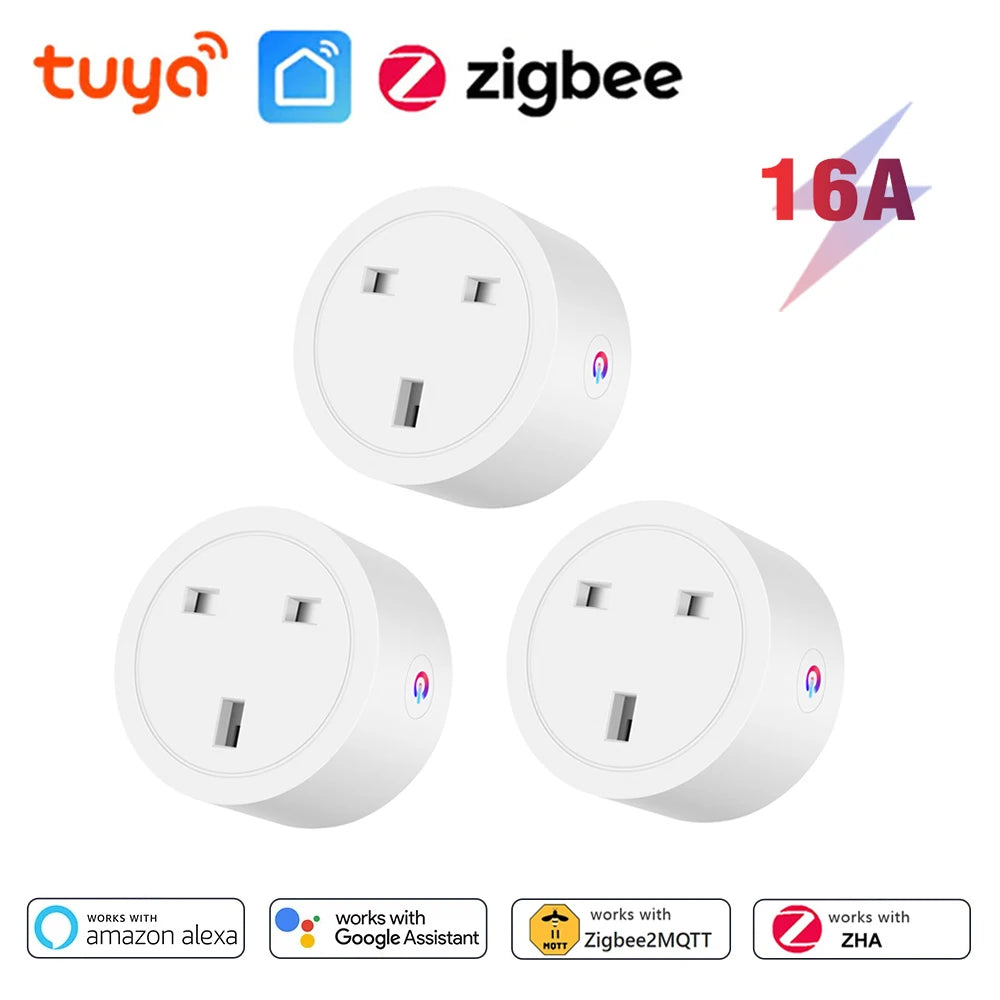 Tuya Zigbee Smart Socket 16A UK Plug with Power Monitor Smart Outlet Works with Zigbee Hub gateway Supports Google Home Alexa