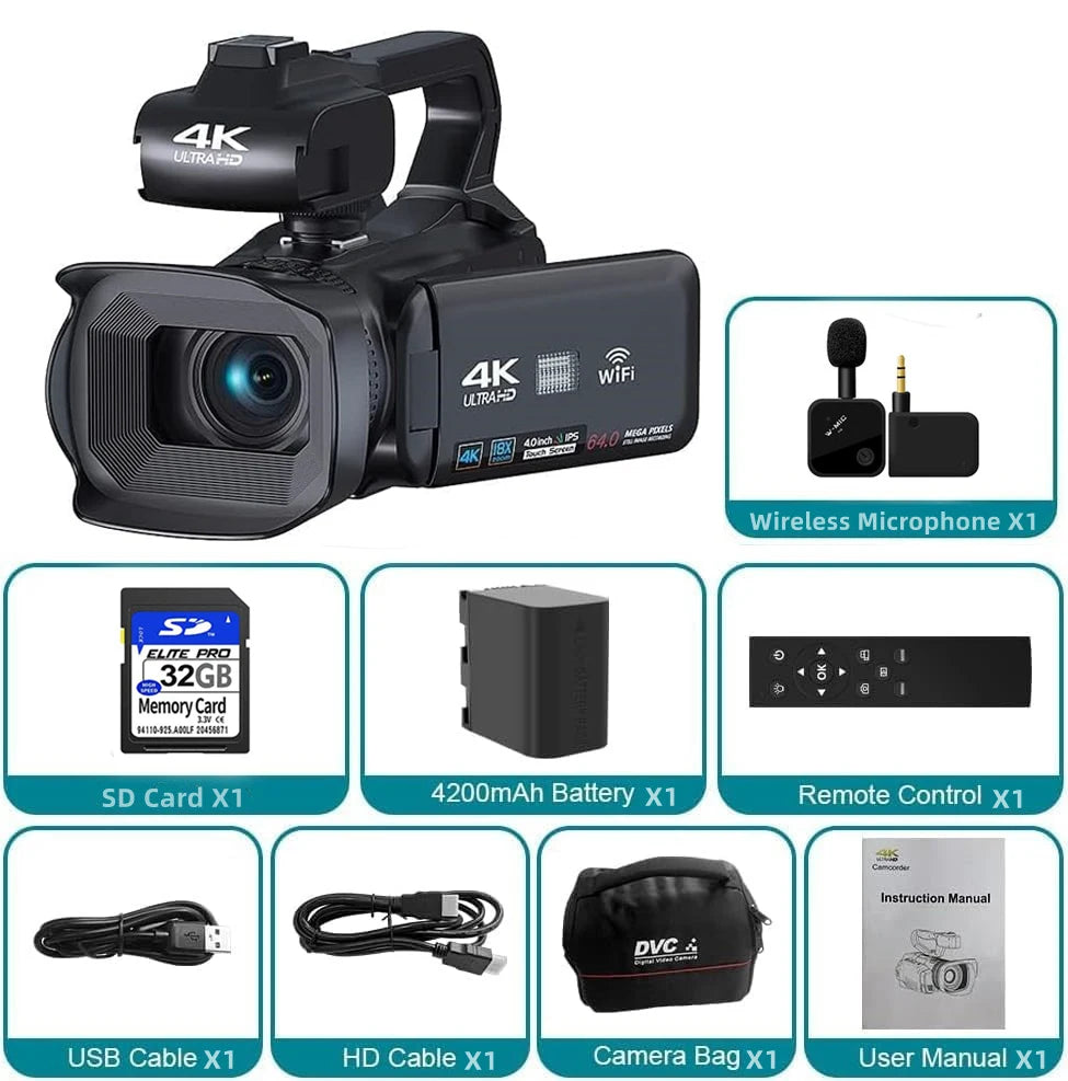 KOMERY YouTube Camcorder 4K Ultra HD camera Camcorders 64MP Streaming Camera 4.0"Touch Screen Digital Video Camera Photography