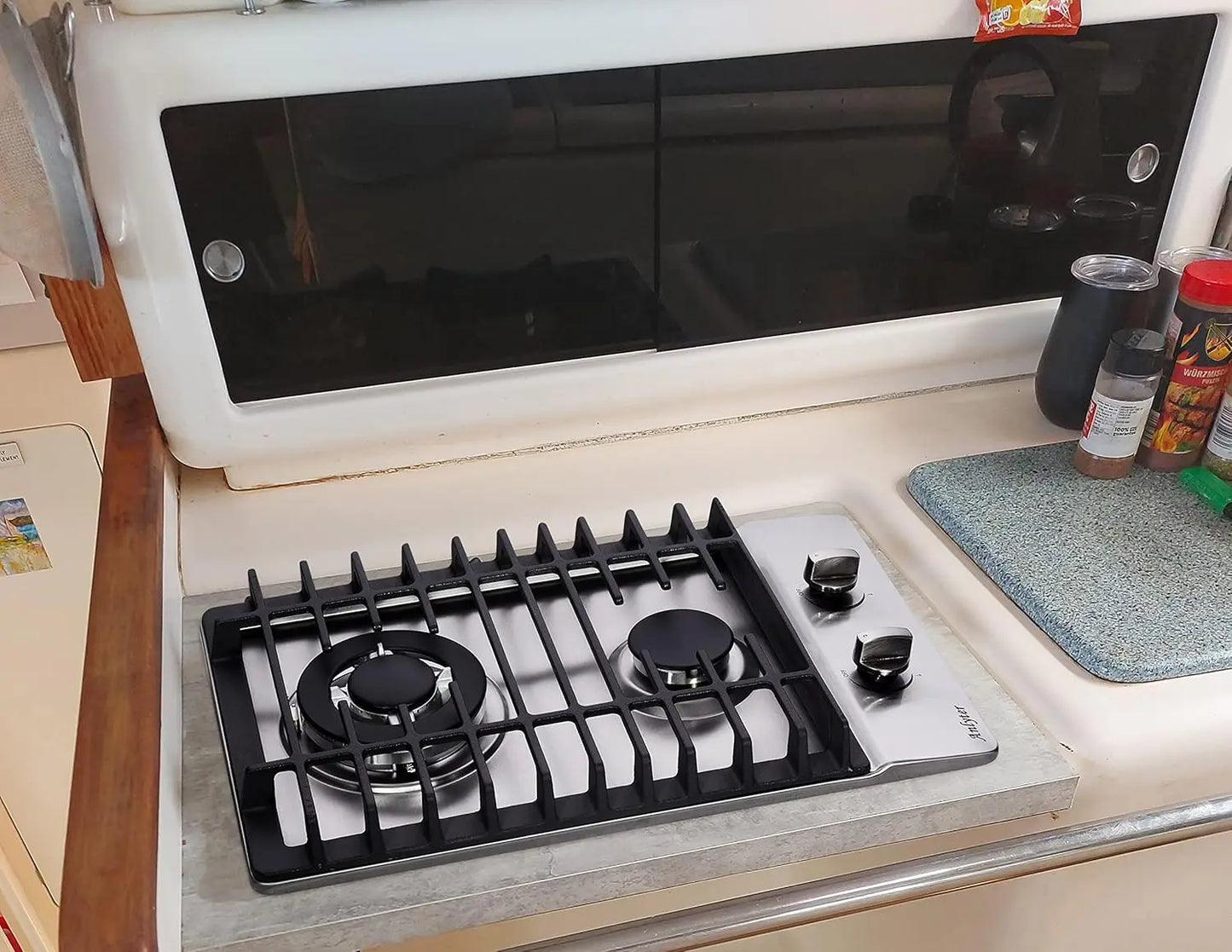 12 Inch Gas Cooktop 2 Burners Built-in Gas Stovetop Stainless Steel Gas Stove Top LPG/NG Convertible Dual Fuel Sealed Hob