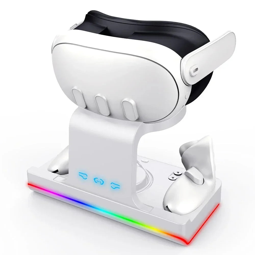RGB Charging Dock for Meta Quest 3, Oculus VR Accessories Charger Station Controller Battery Pack, Fit Elite Head Strap