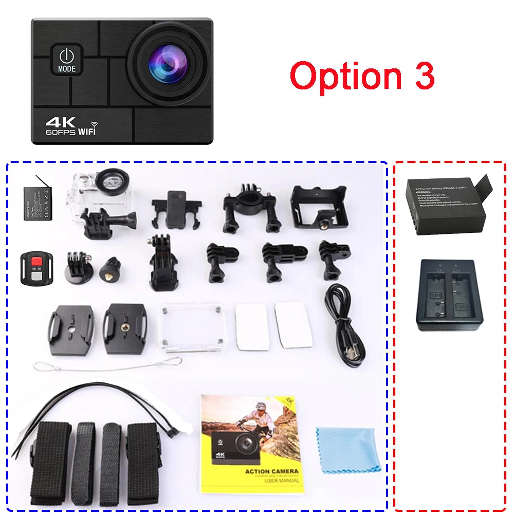 Helmet Action Camera Ultra HD 4K 60FPS 170D 24MP 2.0 LCD EIS WiFi 30M Waterproof Remote Control Outdoor Sport Video Recorder