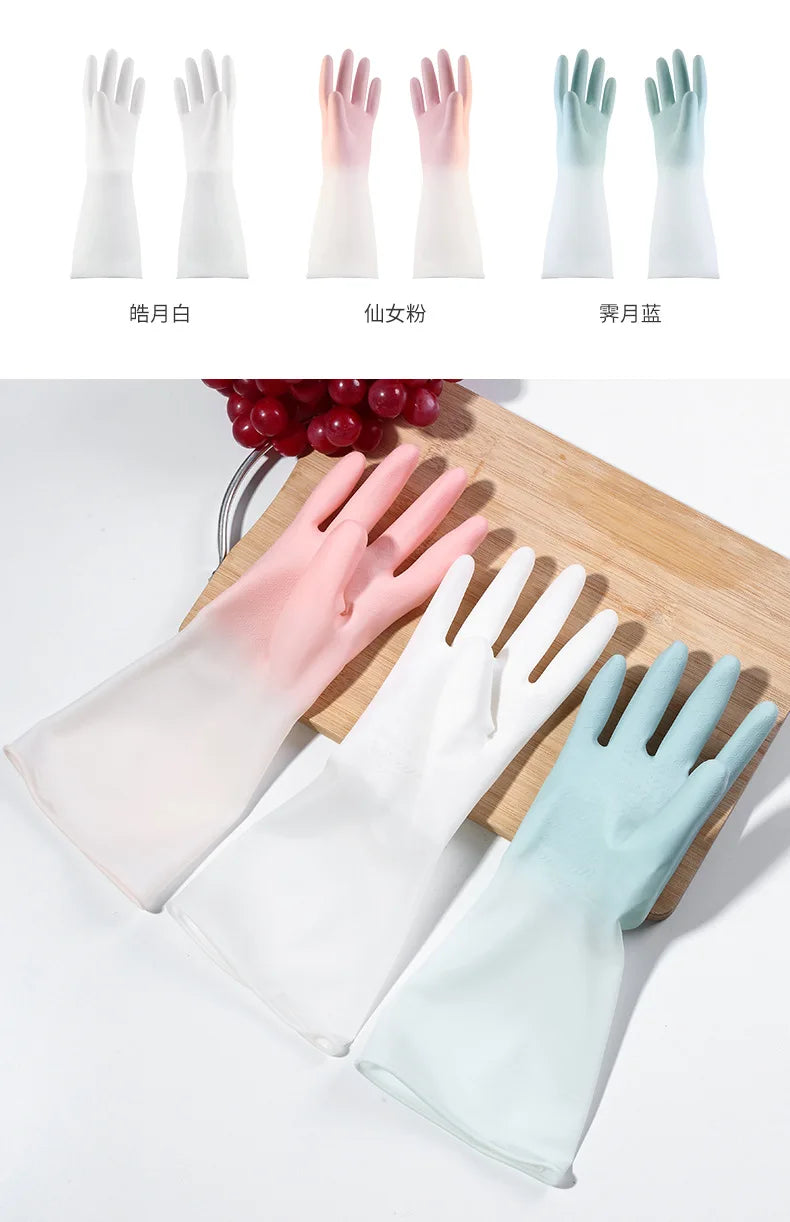 Fairy Pink Gradient Waterproof Latex Gloves for Women Thin Laundry Housework Cleaning Gloves Kitchen Durable Dishwashing Gloves