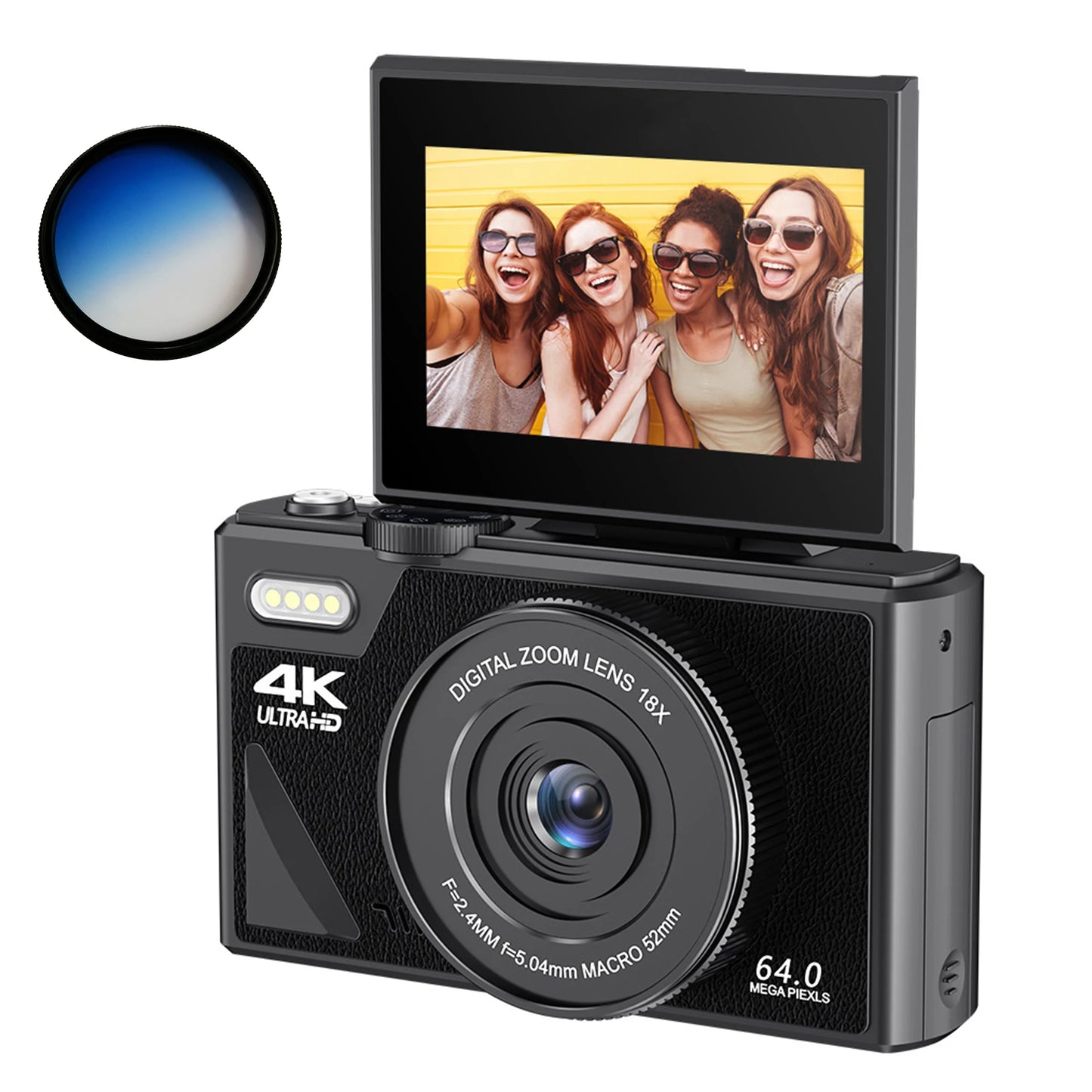 64MP Digital Camera for Photography 4K Video Vlogging Camcorder YouTube Webcam Cameras 18X Digital Zoom Camera 3" Flip Screen