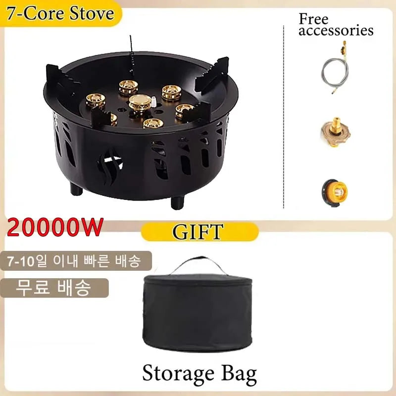 20000W 7-Core Camping Gas Burner Strong Fire Power Outdoor Portable Cassette Stove High Firepower for BBQ Camping Hiking Fishing