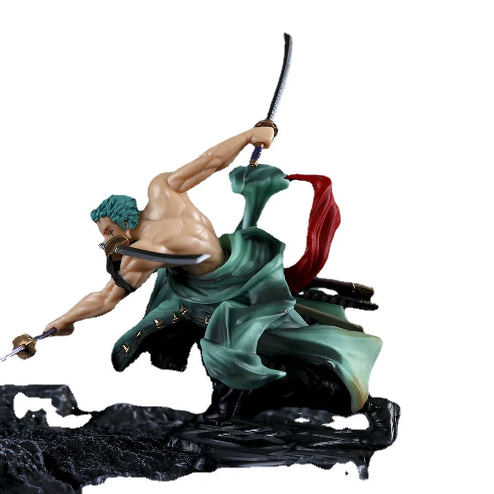 18CM One Piece Banpresto Anime Roronoa Zoro Three Knives Standing PVC Action Figure Collection Cool Model Decor Toys Kids Gifts