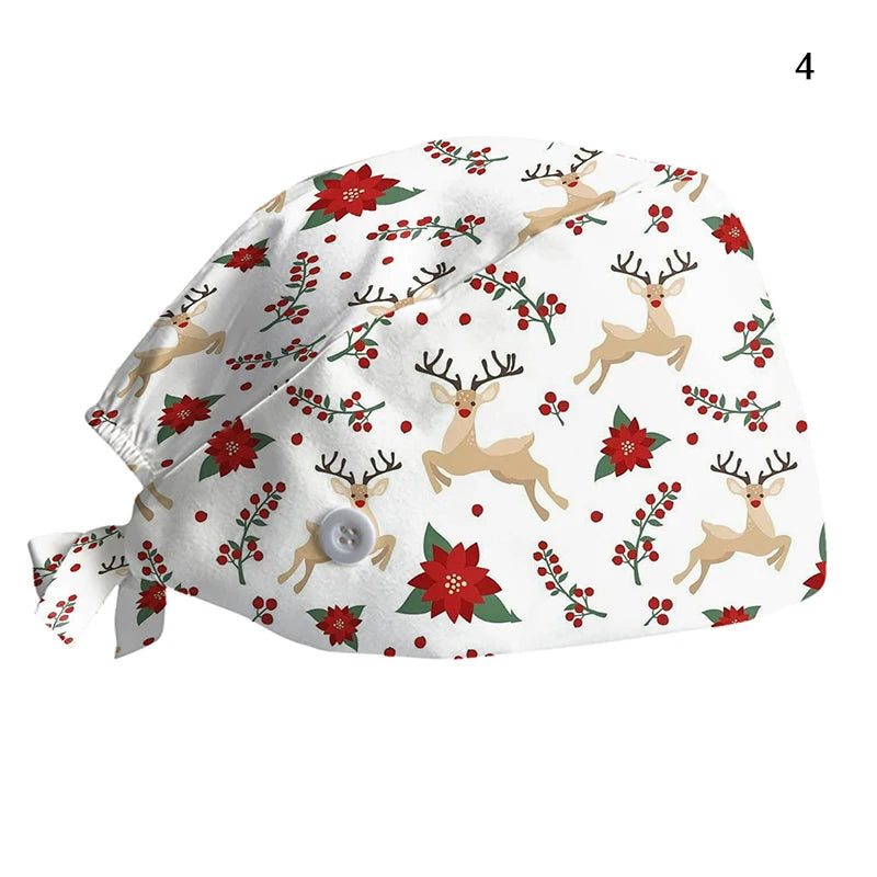 Christmas Adjustable Printed Nurse Cap Sweat-absorbent Elastic Dust-proof Neutral Baotou Cap Cute Fashion Halloween Surgical Cap