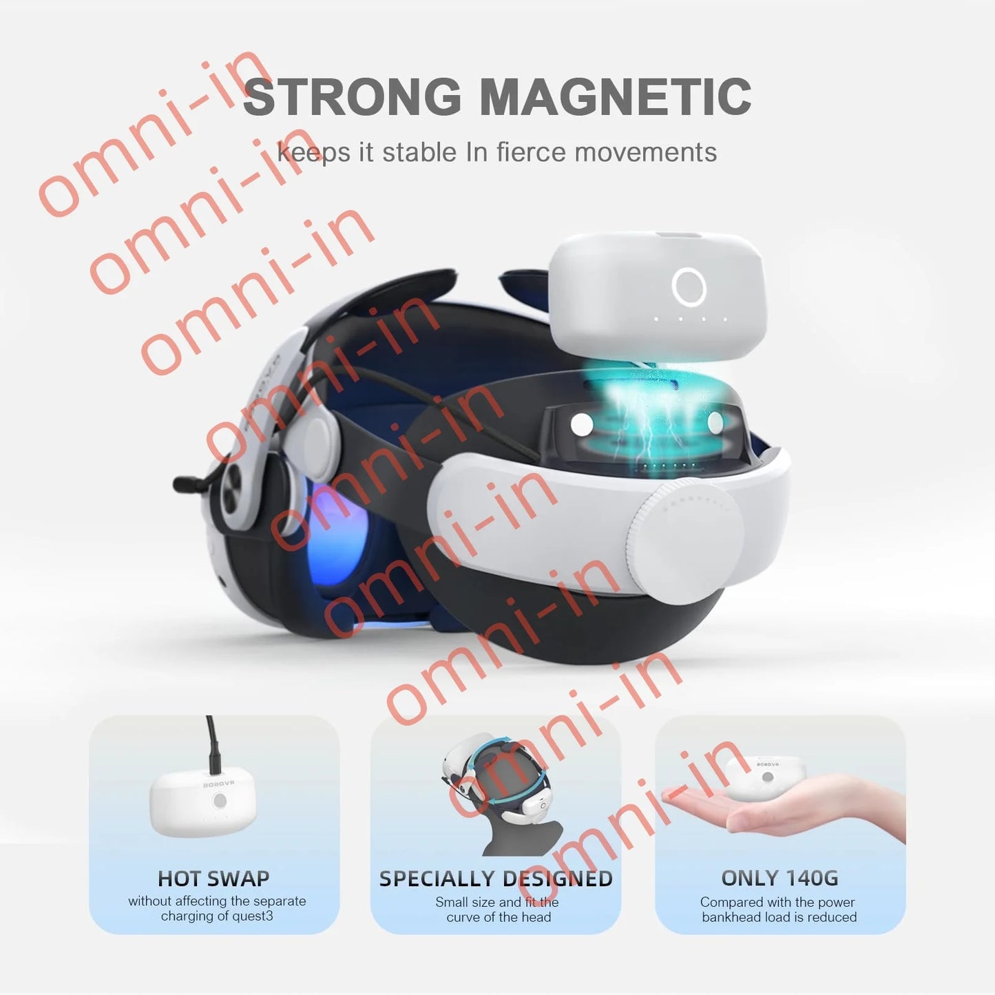 M3 Pro Battery Pack Head Strap Accessories, For Meta Quest 3,Reduce Facial Stress,Magnetic Battery Swap Design