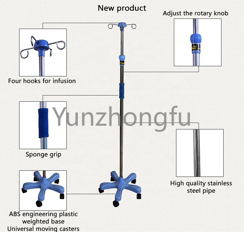 Medical IV pole stand adjustable Infusion stand convenient and durable drip stand