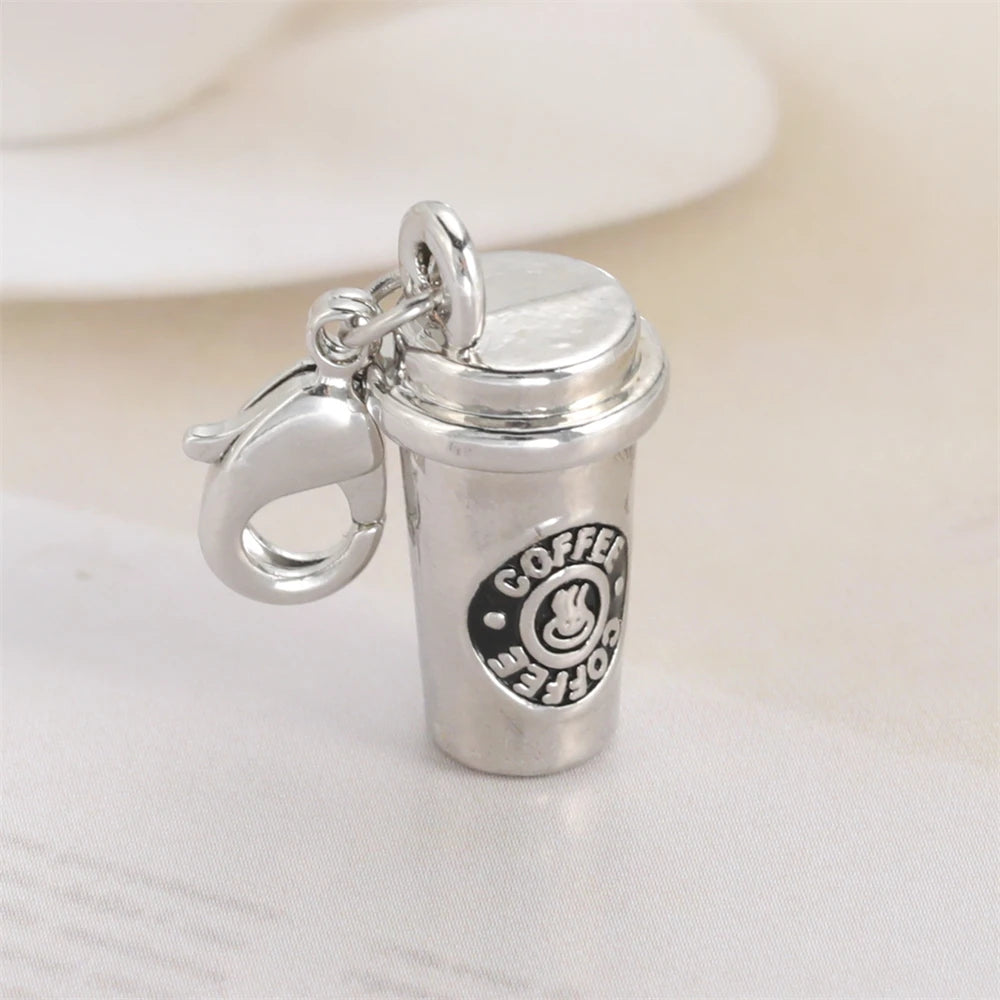 3D Coffee Cup Pendants Keyring For Women Men Antique Silver Color Charm DIY Jewelry Findings Keychain Accessories Souvenirs Gift