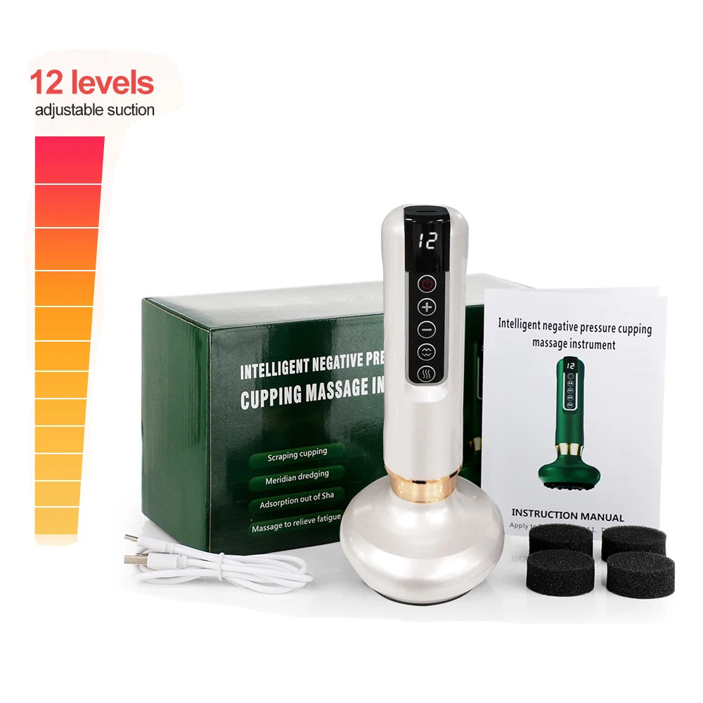 Electric Cupping Massager, Vacuum Suction Cup GuaSha Instrument Anti Cellulite Beauty Scraping Infrared Heat Slimming Massager