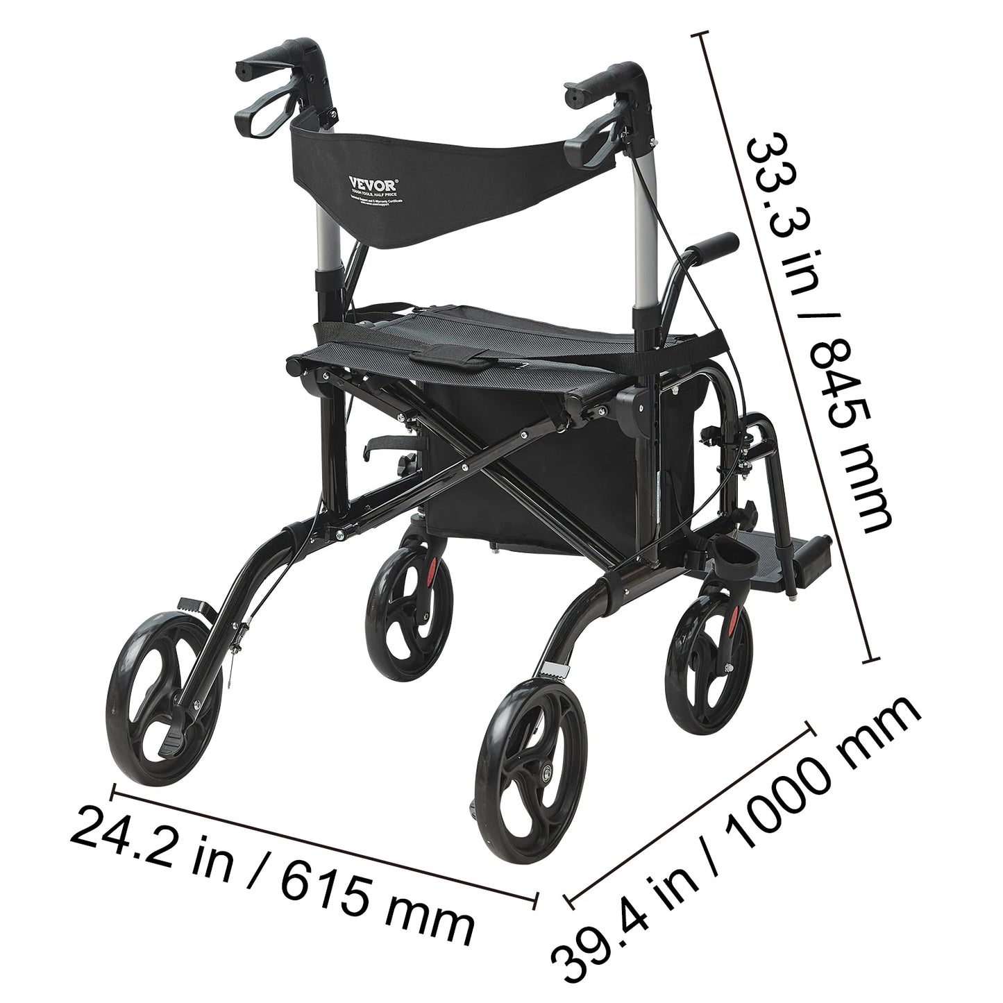 VEVOR 2 in 1 Rollator Walker & Transport Chair for Seniors Folding Rolling Walker Wheelchair Combo & Aluminum Mobility Walker