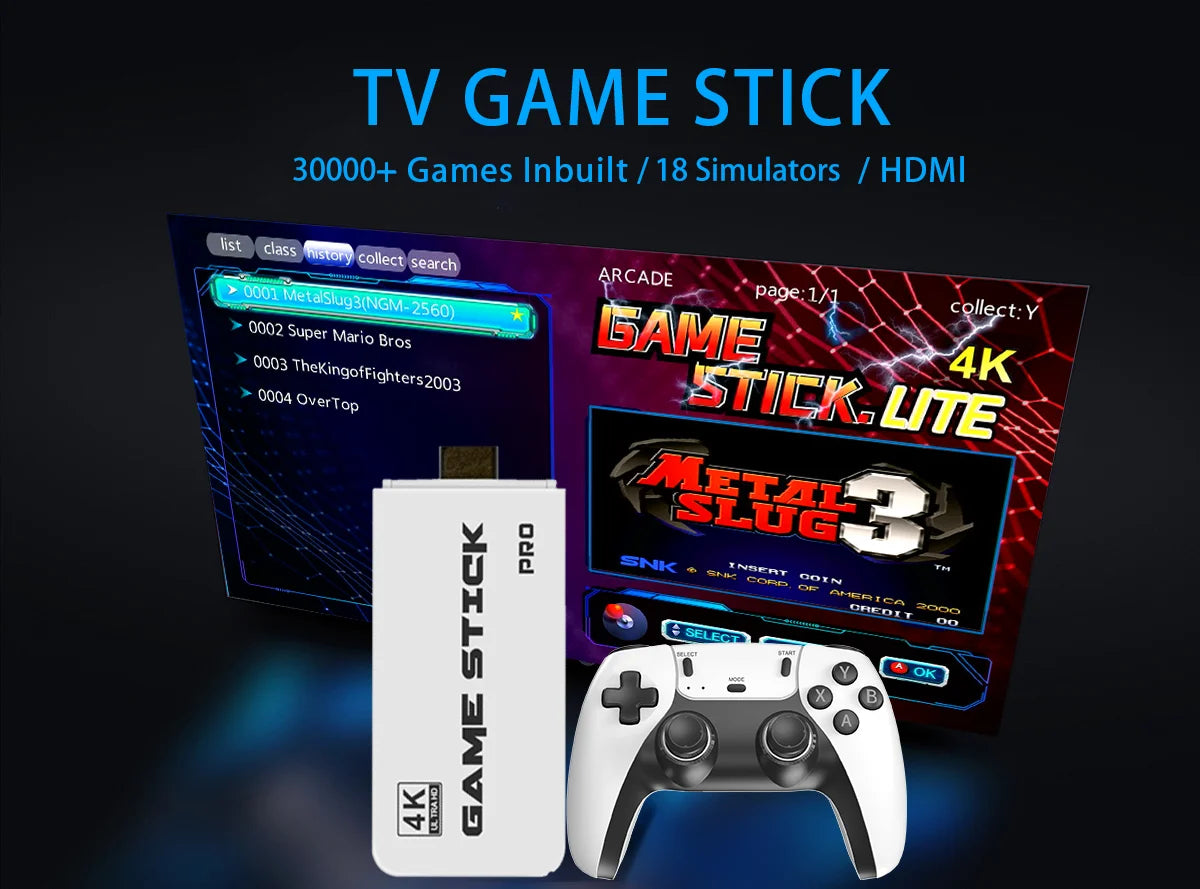 M8 4K Pro Game Stick Mini TV Handheld Game Console Wireless Gamepads Video Game 20000+ Retro HD Output Two-player for PS1 Etc