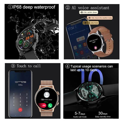 2024 New Smartwatch Women AMOLED HD Screen Always On Display Bluetooth Call IP68 Waterproof GPS Smart Men Watch For Android ios