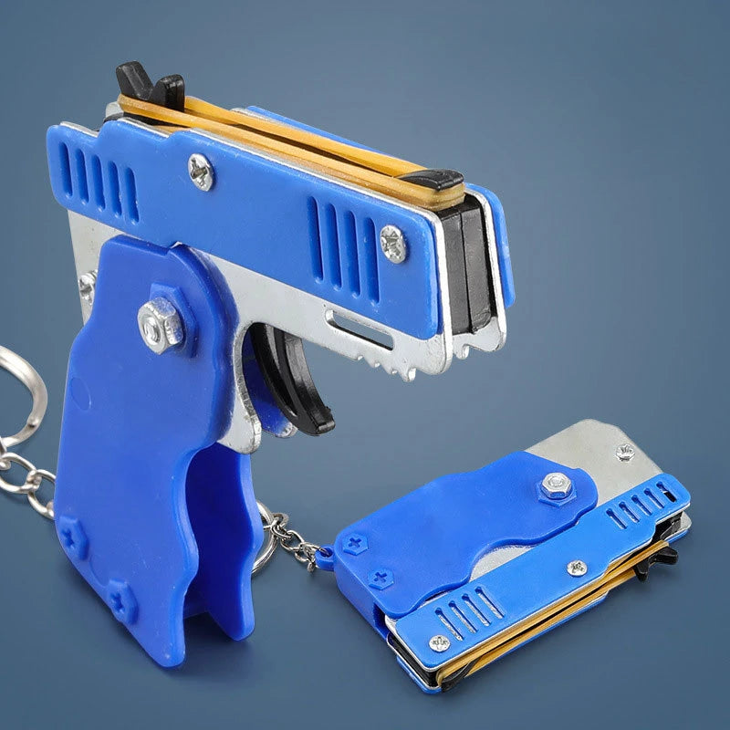 1pcs Keychain Foldable Rubber Band Launching Pistol Suitable for Children's Outdoor Party Gift Boy Competitive Shooting Fun Gift