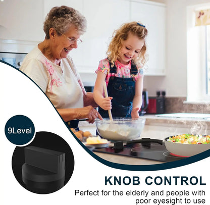 Karinear 110v Electric Cooktop 2 Burners, 12'' Electric Stove Top with Plug in, Knob Control Countertop & Built-in Ceramic Cookt