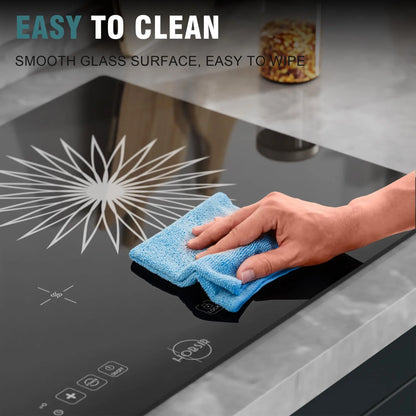 Hobsir Hob 2 Burner Built-in Electric Cooktop 24 Inch，110V-120V，Timer，Safety Lock for Apartment，with Plug