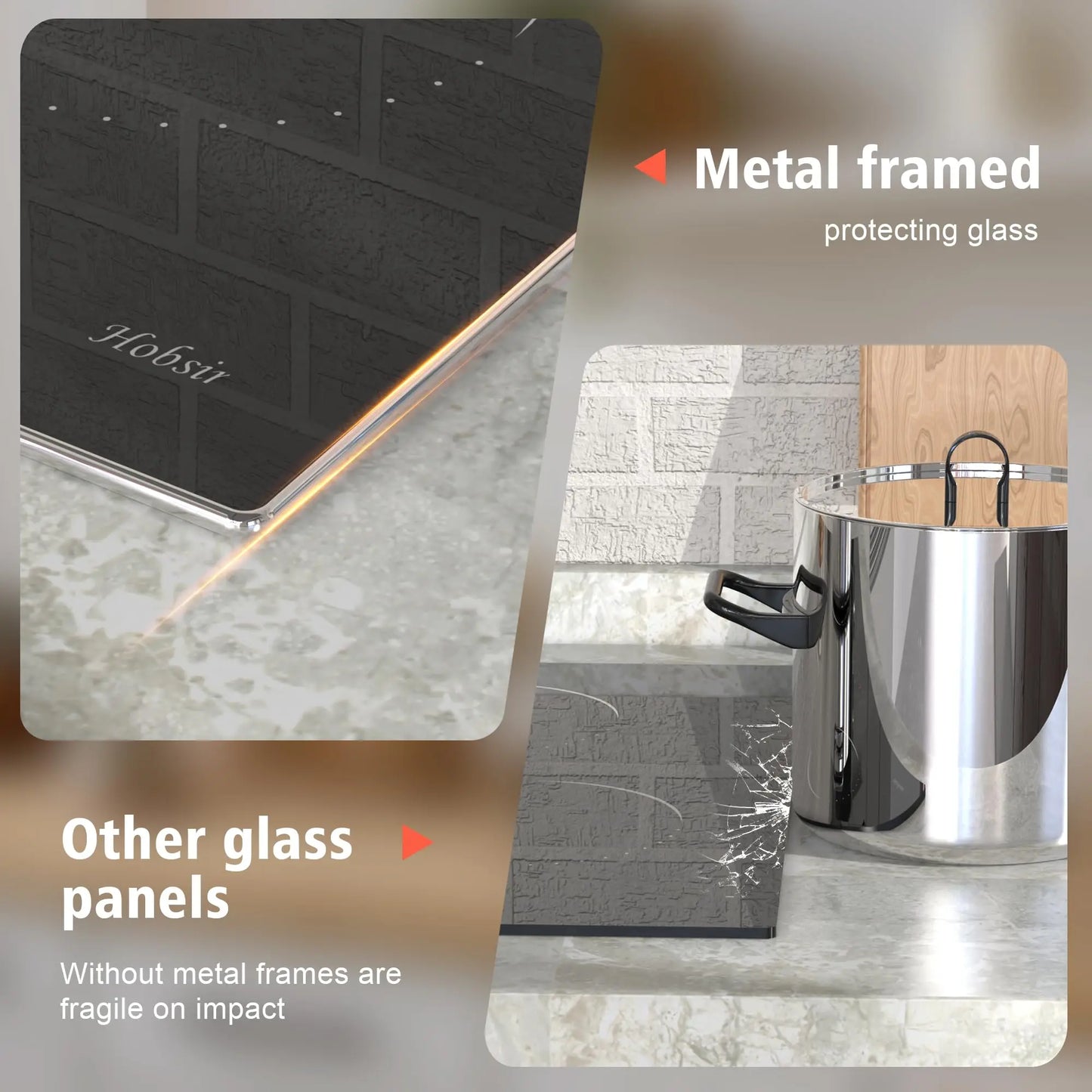 Hobsir hob 30 Inch 4 Burner Built-in Electric Cooktop，6800W，with Dual Oval Zone，Glass Protection Metal Frame，220V-240V Hard Wire