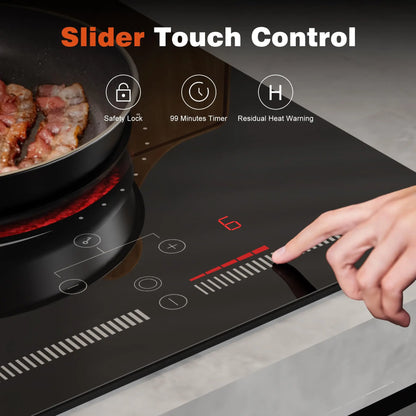 Hobsir hob Built-in 12 inch 2 Burners Electric Cooktop,  with Sliding Control，Timer，Safety Lock， Power Levels 3200W，220V-240V