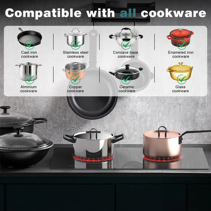 Hobsir Hob 2 Burner Built-in Electric Cooktop 24 Inch，110V-120V，Timer，Safety Lock for Apartment，with Plug