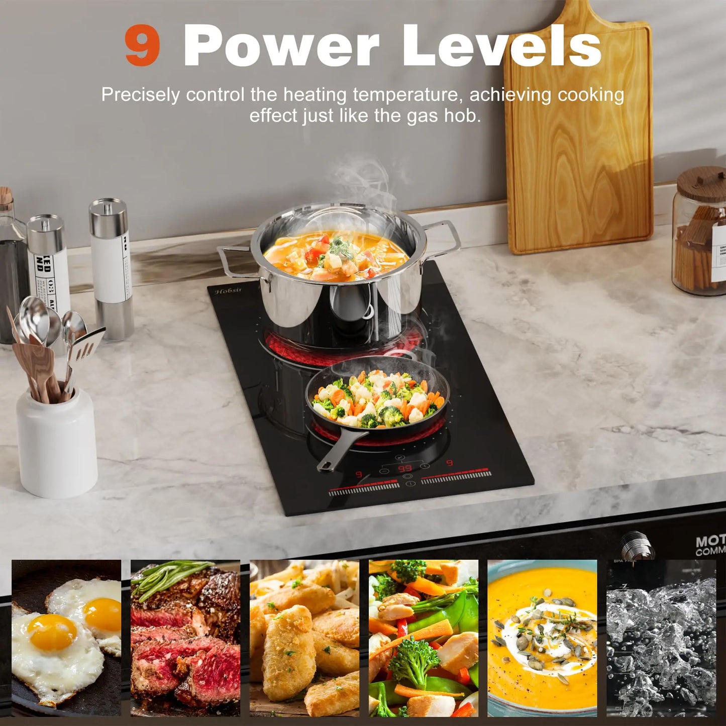 Hobsir hob Built-in 12 inch 2 Burners Electric Cooktop,  with Sliding Control，Timer，Safety Lock， Power Levels 3200W，220V-240V