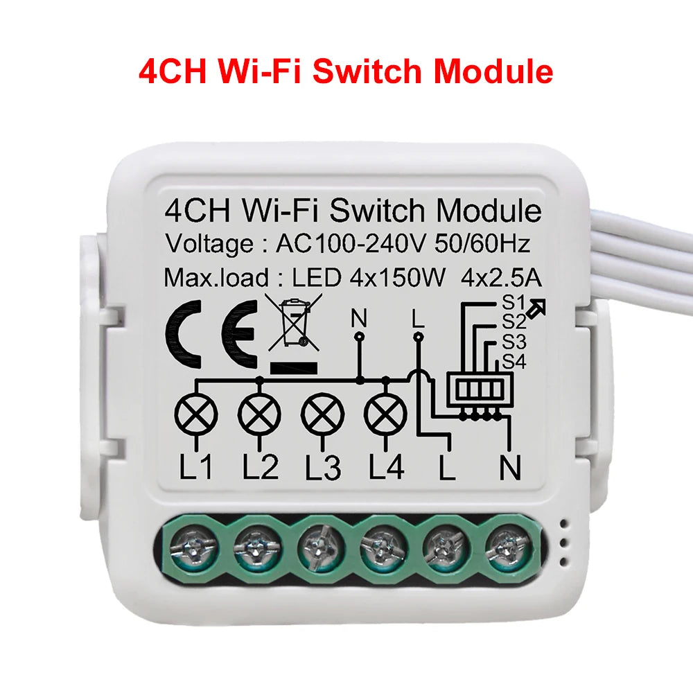 Tuya Wifi Smart Switch Module Supports 2 Way Control, App Remote Control DIY Light Breaker 100-240V Work with Alexa Google Home