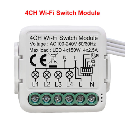 Tuya Wifi Smart Switch Module Supports 2 Way Control, App Remote Control DIY Light Breaker 100-240V Work with Alexa Google Home