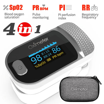 KIUZOU Finger Pulse Oximeter SPO2 PR PI RR Blood Oxygen Saturation Meter Heart Rate Monitor OLED Oximetro De Dedo