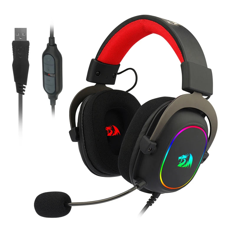 Redragon H510-RGB Zeus X Gaming Headphone Microphone Noise Cancelling 7.1 USB Surround Computer Headset Earphones EQ Controller