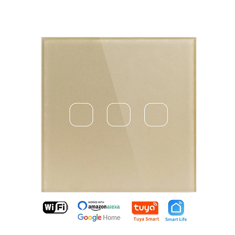 UNKAS No Neutral Wire Required 1 2 3 4 Gang Wifi Wall Light Touch Switch EU 220V Tuya Smart Home Support Alexa Google Home